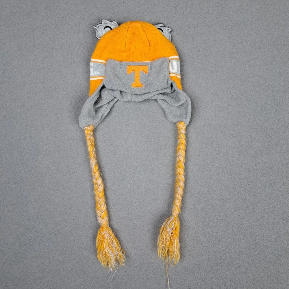 Tennessee Volunteers Beanie Kids‎ Orange Gray Fleece Braids Ears NCAA Football